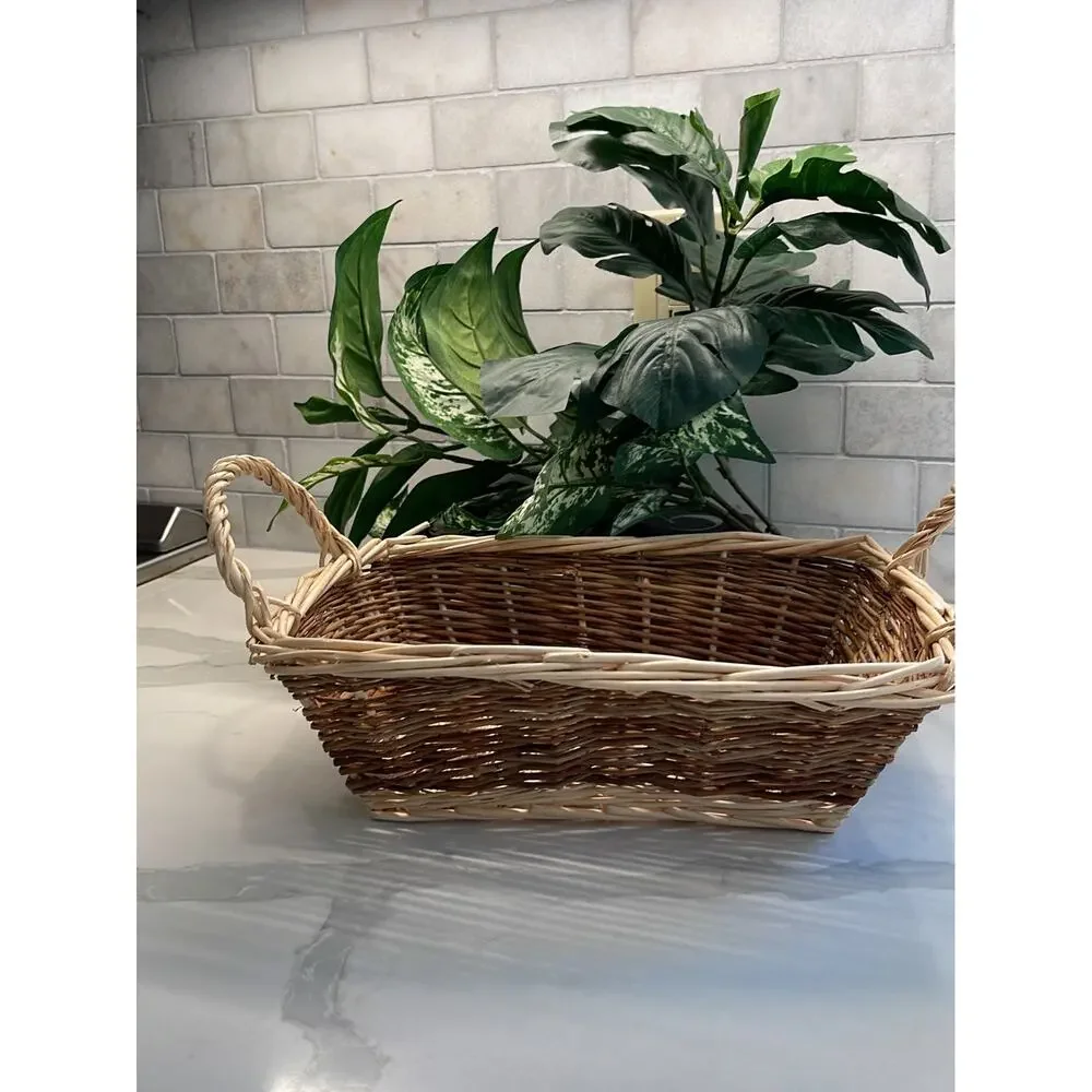 Wicker Basket with Handles Brown and Tan Rectangle